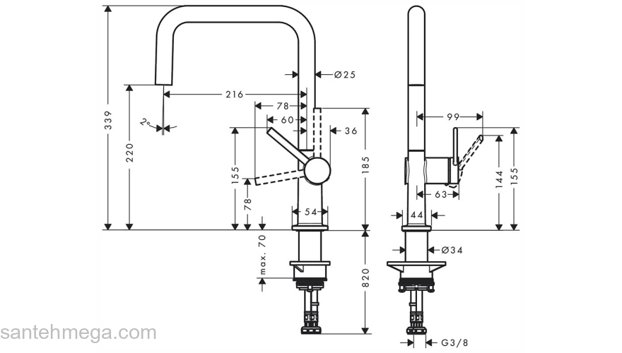 Кухонный смеситель однорычажный, U 220, 1jet Hansgrohe 72806000, хром. Фото