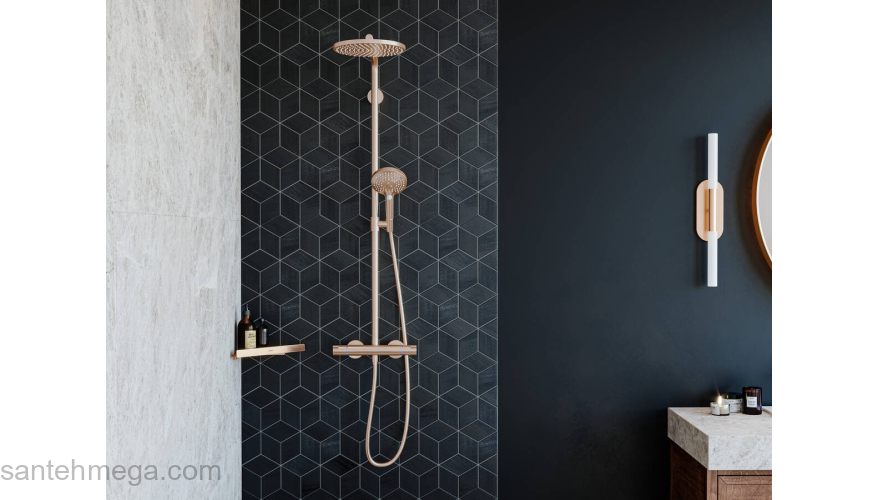 Угловая корзинка AddStoris Hansgrohe 41741140, шлифованная бронза для ванной комнаты. Фото